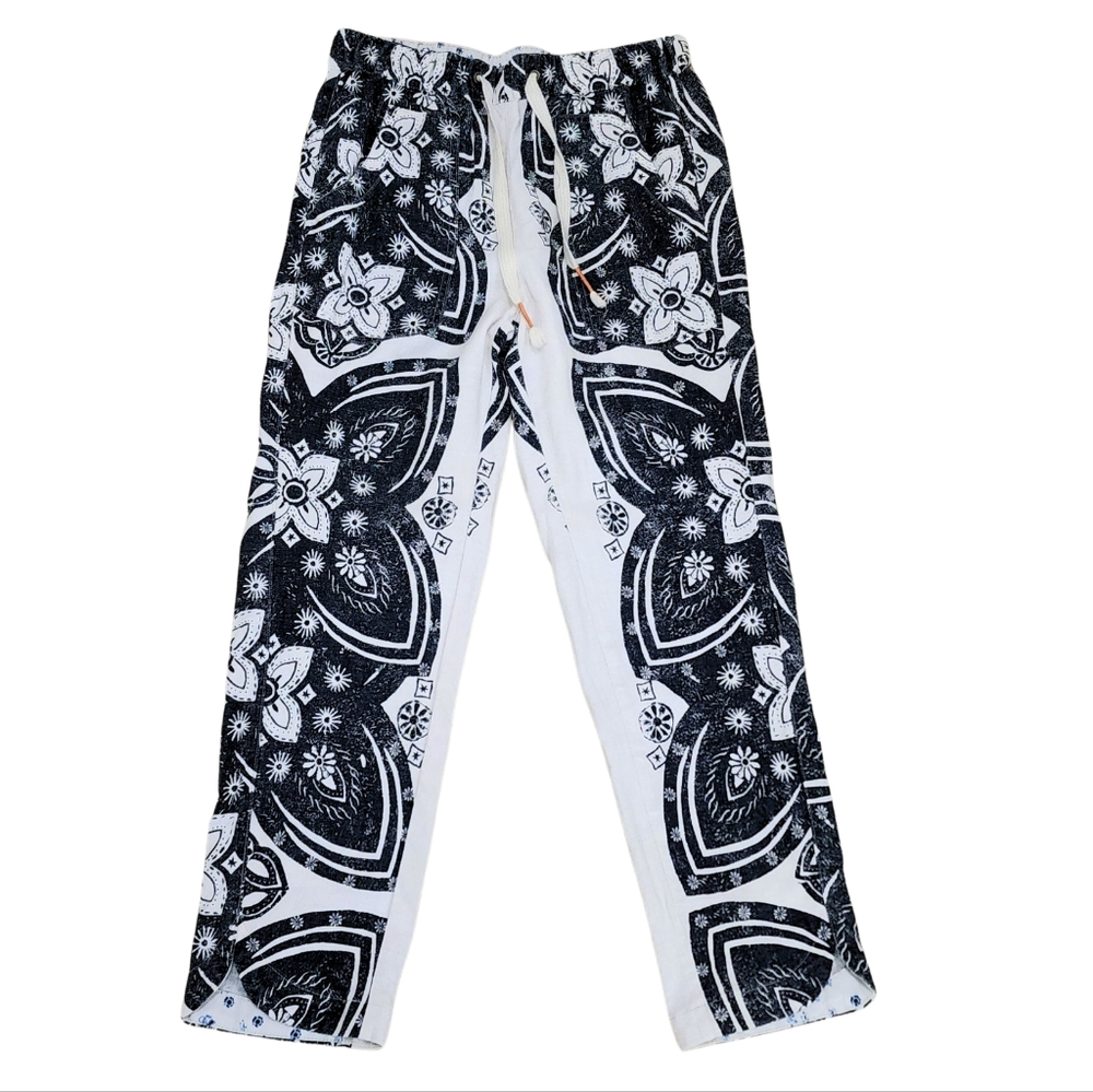 Pilcro Surf Linen Paisley Pants Women’s XS Anthropologie Drawstring‎ Black White - Picture 3 of 10